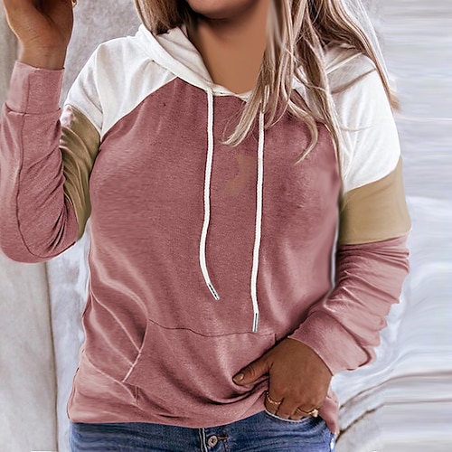 

Women's Plus Size Tops Hoodie Sweatshirt Color Block Patchwork Pocket Long Sleeve Hooded Streetwear Casual Preppy Daily Weekend Cotton Winter Fall Green Black