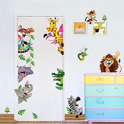 

cartoon animals zoo wall stickers welcome children mural decals for kids rooms baby bedroom wardrobe door decoration