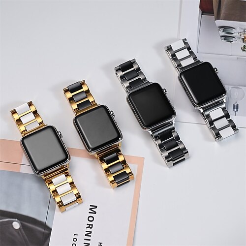 

1 pcs Smart Watch Band for Apple iWatch Series 8 7 6 5 4 3 2 1 SE 38/40/41mm 42/44/45mm Stainless Steel Ceramic Smartwatch Strap Butterfly Clasp Business Band Metal Band Replacement Wristband