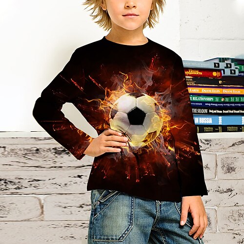 

Coppa del Mondo Bambino Da ragazzo maglietta Calcio Scuola Stampa 3D Manica lunga Attivo 3-12 anni Estate Nero