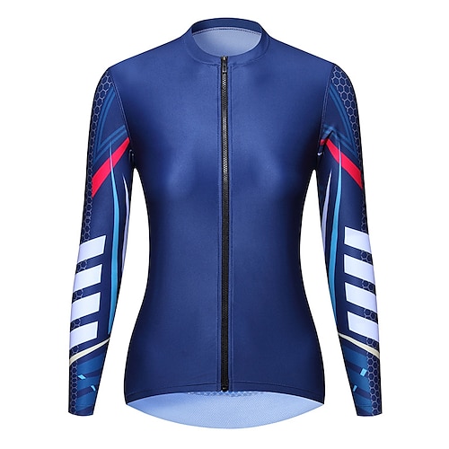 

21Grams Women's Long Sleeve Cycling Jersey Dark Blue Bike Top Mountain Bike MTB Road Bike Cycling Spandex Polyester Breathable Quick Dry Moisture Wicking Sports Clothing Apparel / Stretchy