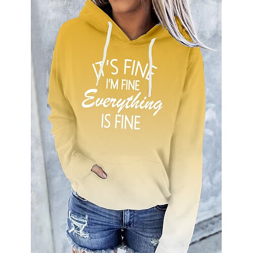 

Women's Hoodie Sweatshirt Pullover Active Streetwear Front Pocket Print Green Blue Gray Gradient Text Slogan Daily Hooded Long Sleeve S M L XL XXL / 3D Print