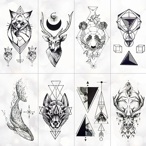 

8 pcs Waterproof Temporary Tattoo Sticker Whale Deer Panda Animal Flash Tatoo Women Black Line Body Art Fake Tatto Men