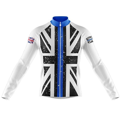 

21Grams Men's Cycling Jersey Long Sleeve Bike Top with 3 Rear Pockets Mountain Bike MTB Road Bike Cycling Breathable Quick Dry Moisture Wicking Reflective Strips White Black Blue UK Polyester Spandex