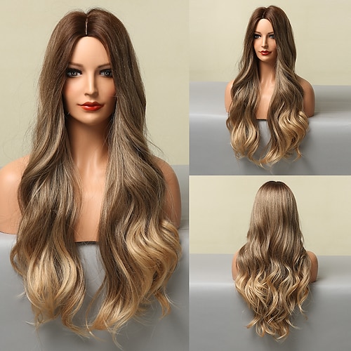 

Synthetic Wig Body Wave Natural Wave Middle Part Wig 28 inch Light Brown Synthetic Hair Women's Soft Fashion Exquisite Ombre Brown