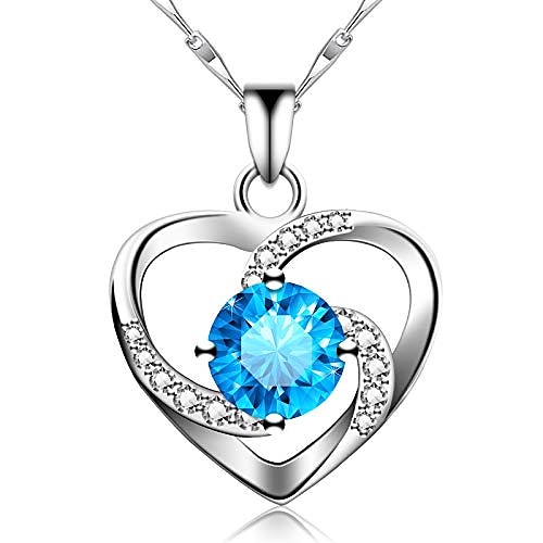 

925 sterling silver long heart necklace for women ocean necklaces for girls girlfriend friendship mom silver fashion pendant necklace with jewelry box blue