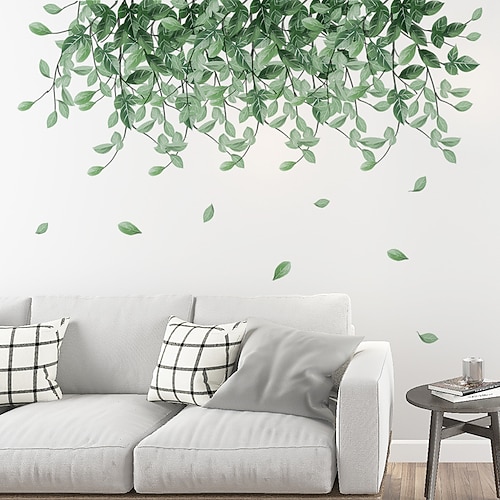 

Fresh Green Leaves Wall Stickers Bedroom Living Room Removable Pre-pasted PVC Home Decoration Wall Decal
