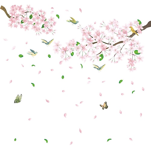 

Peach Blossom Bird Wall Stickers Bedroom Living Room Removable Pre-pasted PVC Home Decoration Wall Decal 2pcs