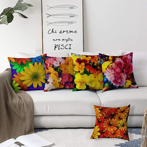 

Flower Portrait Double Side Cushion Cover 5PC Soft Decorative Square Throw Pillow Cover Cushion Case Pillowcase for Bedroom Livingroom Superior Quality Machine Washable Outdoor Indoor Cushion for Sofa Couch Bed Chair