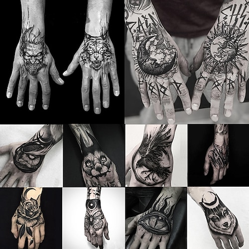 

10 stk menn tatovering liten magisk vampyr tatovering hånd rose tatovering ansikt munn vanntett midlertidig tatovering for gutter kroppskunst klistremerker svart