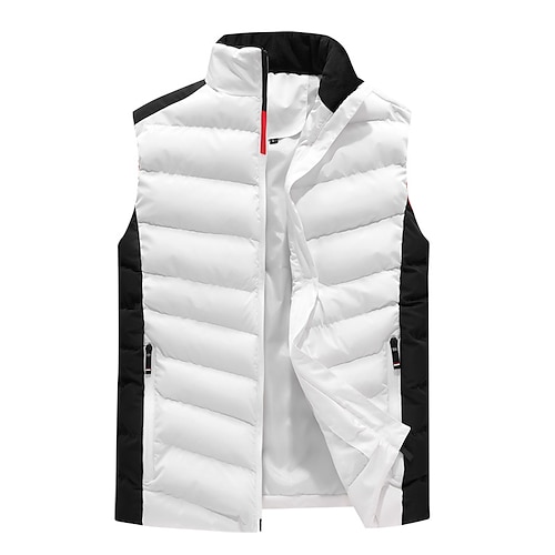 

Men's Vest Warm Daily Wear Vacation Going out Single Breasted Standing Collar Basic Sport Casual Jacket Outerwear Color Block Zipper Pocket Cream Black / Winter