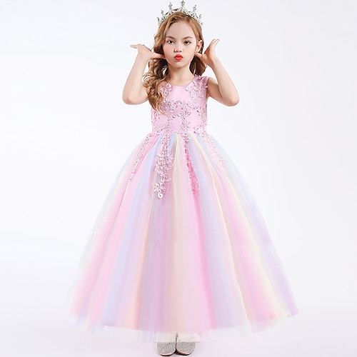 

Kids Little Girls' Dress Graphic Flower Tulle Dress Daily Pegeant Lace Trims Wine Maxi Sleeveless Princess Cute Dresses Fall Summer Slim 4-13 Years