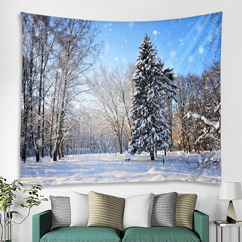 

Winter Snowing Snow Scene Woods Tapestry Art Deco Blanket Curtain Hanging Home Bedroom Living Room Decoration