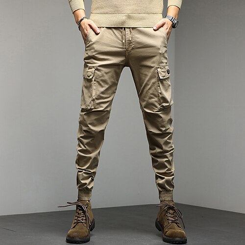 

Men's Cargo Pants Trousers Work Pants Drawstring Elastic Waist Multi Pocket Solid Colored Comfort Breathable Casual Daily Streetwear Sports Fashion Green Khaki Micro-elastic / Elasticity