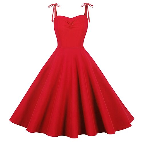 

Women's Homecoming Party Dress Midi Dress Watermelon Red Black Blue Red Sleeveless Pure Color Ruched Bowknot Spring Summer Strap Party Vintage Style Casual Party 2022 S M L XL XXL / Cotton