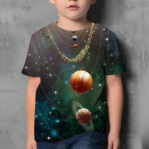 

Kids Boys T shirt Galaxy 3D Print Short Sleeve Active 4-12 Years Summer Green