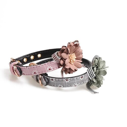 

Pets Collar Adjustable PU Leather Small Dog Pink Gray 1pc