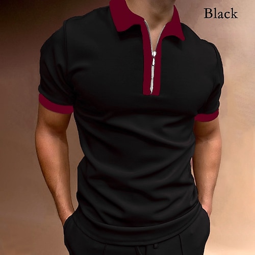 

Men's Collar Polo Shirt Golf Shirt Quarter Zip Polo Tartan Standing Collar Red White Black Other Prints Going out golf shirts Short Sleeve Clothing Apparel Designer Punk & Gothic / Slim