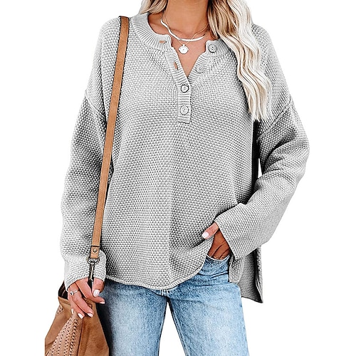 

Damen Pullover Strickwaren Stricken Klassicher Stil Feste Farbe Y-Ausschnitt Basic Casual Normal Täglich Herbst Frühling Schwarz Kaki cremefarben S