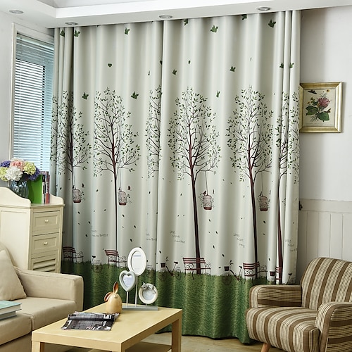 

Two Panel American Pastoral Style Big Tree Print Blackout Curtain Living Room Bedroom Dining Room Children's Room Insulation Curtain