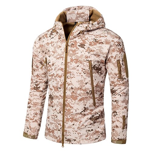 

Men's Hoodie Jacket Softshell Jacket Hunting Jacket Outdoor Thermal Warm Windproof Multifunctional Breathable Fall Winter Camo Jacket Fleece Camping / Hiking Hunting Training CP Color Mud Color