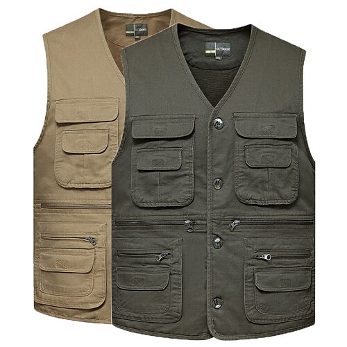 

Men's Hiking Vest Military Tactical Jacket Outerwear Coat Top Outdoor Thermal Warm Windproof Quick Dry Lightweight Autumn / Fall Spring khaki Army Green Skiing Ski / Snowboard Fishing / Breathable