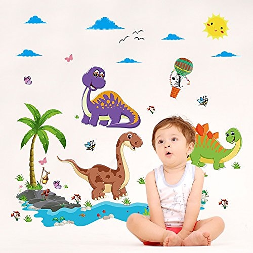 

60 x 90 cm colorful dinosaur wall stickers kids wall decals removable wall decor peel and stick for boys girls nursery bedroom living room