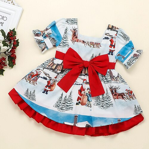 

Kids Girls' Ugly Christmas Dress Santa Claus Christmas Tree A Line Dress Christmas Gifts Blue Above Knee Short Sleeve Active Fashion Dresses Christmas Spring Summer Regular Fit 3-7 Years