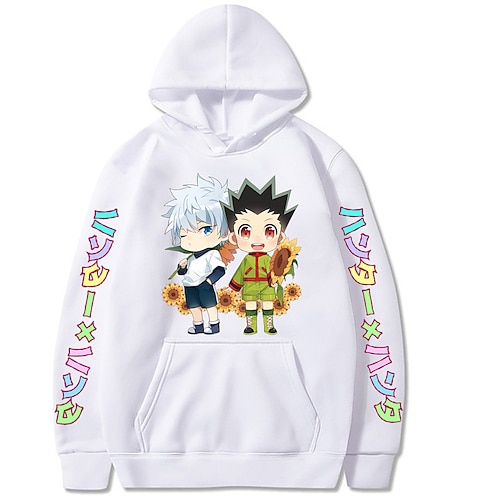 

Gon freecss killua zoldyck anime dessin animé manga imprimer harajuku graphique kawaii sweat à capuche pour hommes femmes adultes marquage à chaud polyster