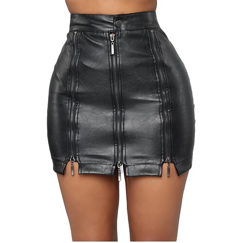 

Women's Skinny Skirt Mini PU Faux Leather Black Skirts Summer Split Without Lining Mid Waist Vintage Sexy Punk & Gothic Cocktail Party Club S M L / Stretchy / Bodycon