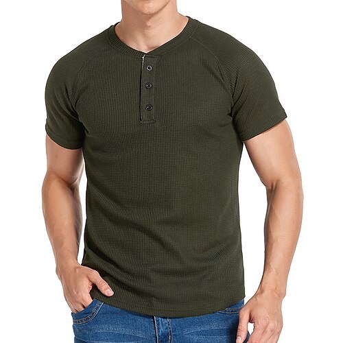 

Mens Henley Shirt Short Sleeve Fashion Casual Front Placket Basic Henley T-Shirt Breathable Lightweight Button Top