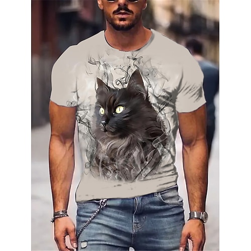 

Homens Unisexo Camiseta Camisa Social Camisetas Gato Estampas Abstratas Gola Redonda Cinzento Impressão 3D Diário Feriado Manga Curta Imprimir Roupa Designer Casual Grande e Alto / Verão / Verão