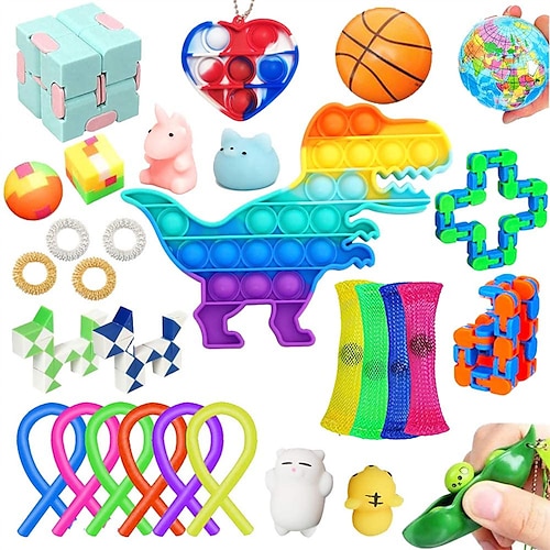 

30 Pack Fidget Toy Set Relieves Stress Anxiety Sensory Fidget Toys for Boy Girl & Adults Fidget Pack with Pop Bubble Simple Dimple Fidget Toy Squishy Toys Squeeze Balls & More