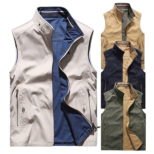 

Men's Fishing Vest Hiking Vest Reversible Jacket Sleeveless Jacket Coat Top Outdoor Quick Dry Lightweight Breathable Sweat wicking Autumn / Fall Spring khaki off-white Army Green Hunting Fishing