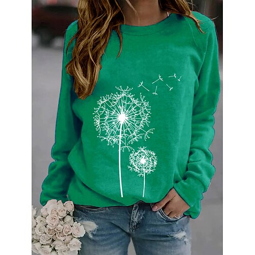 

Women's Hoodie Sweatshirt Pullover Casual Print Green Black Gray Dandelion Daily Round Neck Long Sleeve S M L XL XXL