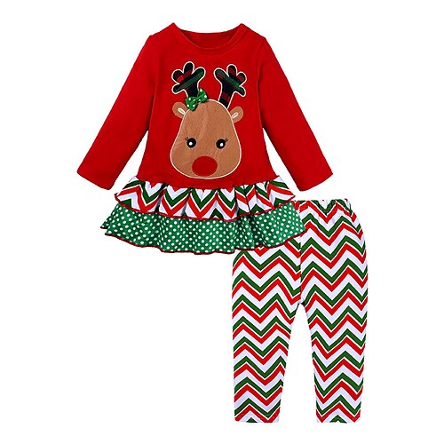 

2 Pieces Toddler Girls' Ugly Christmas Letter Clothing Set Set Long Sleeve Active Outdoor Cotton 3-7 Years Winter Wine Red