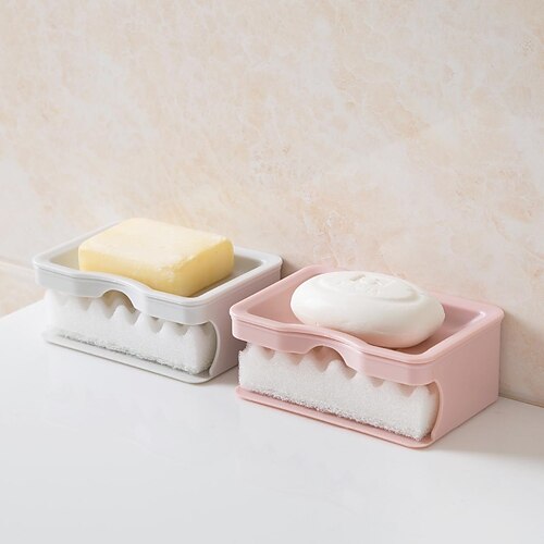 

Double Layers Soap Dish Plastic Travel Box Holder With Cleaning Spongs Storage Basket Container For Bathroom Accessories