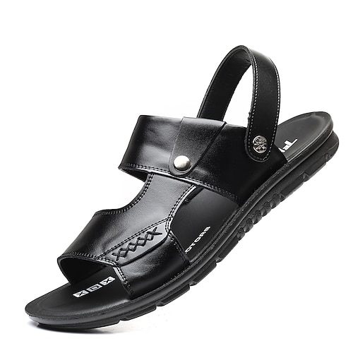 

Men's Sandals Slingback Sandals Beach Daily Walking Shoes Cowhide PU Breathable Wear Proof Dark Brown Black Summer