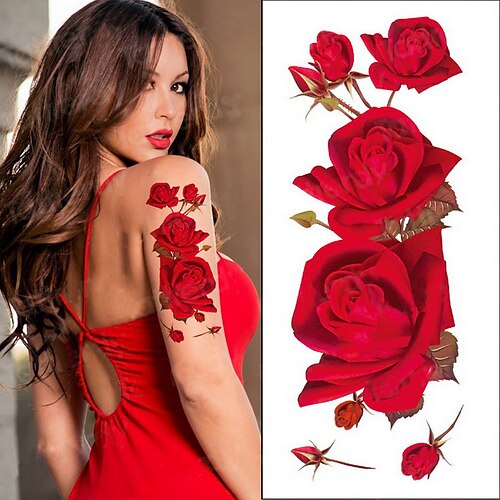 

5Pcs Red Color Rose Tatoo Blossom Flower Brand New Fashion Waterproof Temporary Tattoo Sticker Tatoo Girls Tatto Women Fake Henna