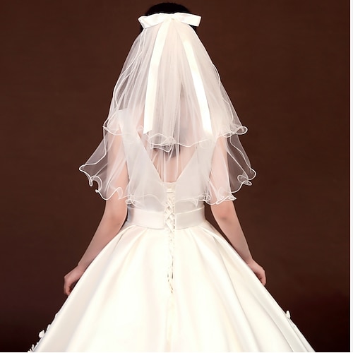 

3 strati Compleanno / Casual quotidiano / Dolce Veli da sposa Velo corto (alle spalle) con Fiocco in satin / Colore Puro Tulle