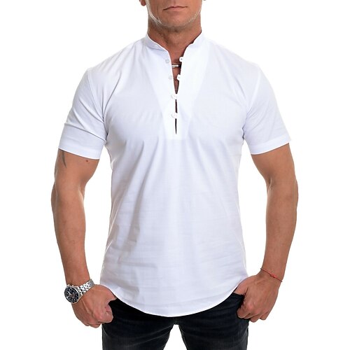 

Men's T shirt Tee Solid Color V Neck Street Casual Lace up Short Sleeve Tops Basic Fashion Classic Comfortable White / Sports / Summer