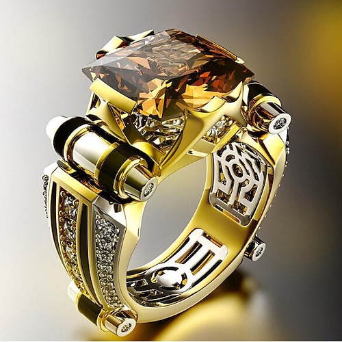 

Rich Long Men's Band Ring Geometrical Black Zircon Copper Gold Plated Precious Fashion Vintage