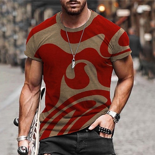 

Men's Unisex T shirt Tee Shirt Tee Abstract Graphic Prints Crew Neck Red 3D Print Daily Holiday Short Sleeve Print Clothing Apparel Designer Casual Big and Tall / Summer / Summer