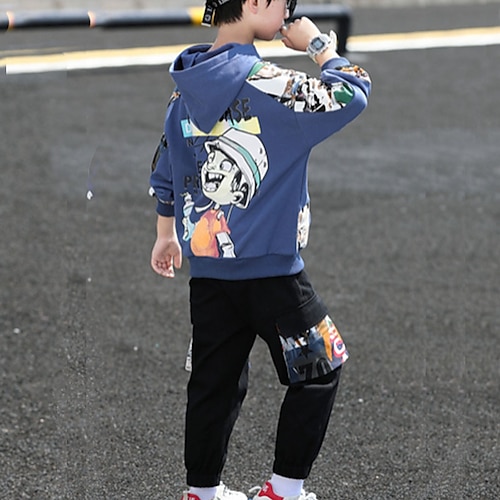 Boys 3D Letter Hoodie & Sweatpants Set Tracksuits Long Sleeve Fall Cool Street Style Kids 5-13 Years Outdoor Loose Fit