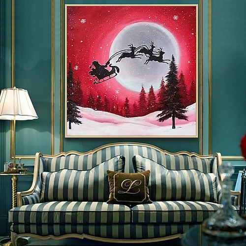 

Christmas Santa Claus Oil Painting Handmade Hand Painted Wall Art Mintura Modern Abstract Landscape Home Decoration Decor Rolled Canvas No Frame Unstretched