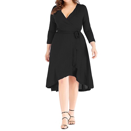 

Women's Plus Size Holiday Dress Solid Color V Neck 3/4 Length Sleeve Fall Winter Work Casual Sexy Midi Dress Work Dress