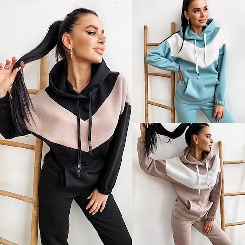 

Damen Hoodie Sweatshirt Kapuze Trainingsanzug Hosen-Sets Jogginghose Trainingshose Jogginghose Jogger Aktiv Strassenmode Schwarz Rosa Sports Outdoor Casual Farbblock Mit Kapuze S M L XL