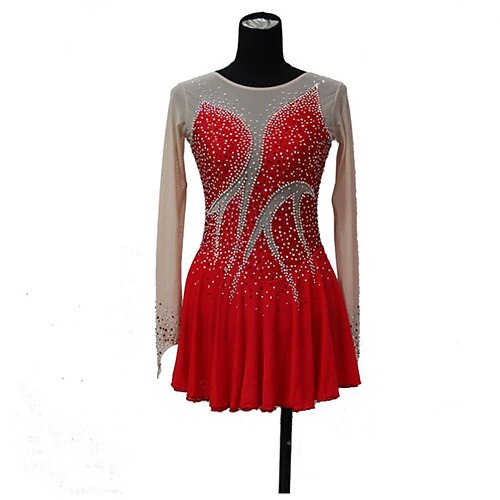 

Figure Skating Dress Women's Girls' Ice Skating Dress Outfits Red Spandex High Elasticity Training Competition Skating Wear Handmade Patchwork Crystal / Rhinestone Sleeveless Ice Skating Figure