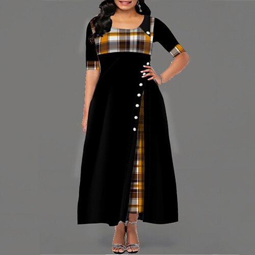 

Women's Plus Size Holiday Dress Plaid Crew Neck Print Half Sleeve Spring Fall Work Casual Midi Dress Daily Vacation Dress
