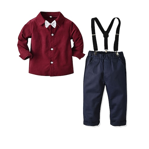 

4 Pieces Kids Clothes Boys' Shirt Pants Set Long Sleeve FormalSet Solid Color Cotton Party Evening School Daily Basic Gentle Clothing Set 2-6 Years